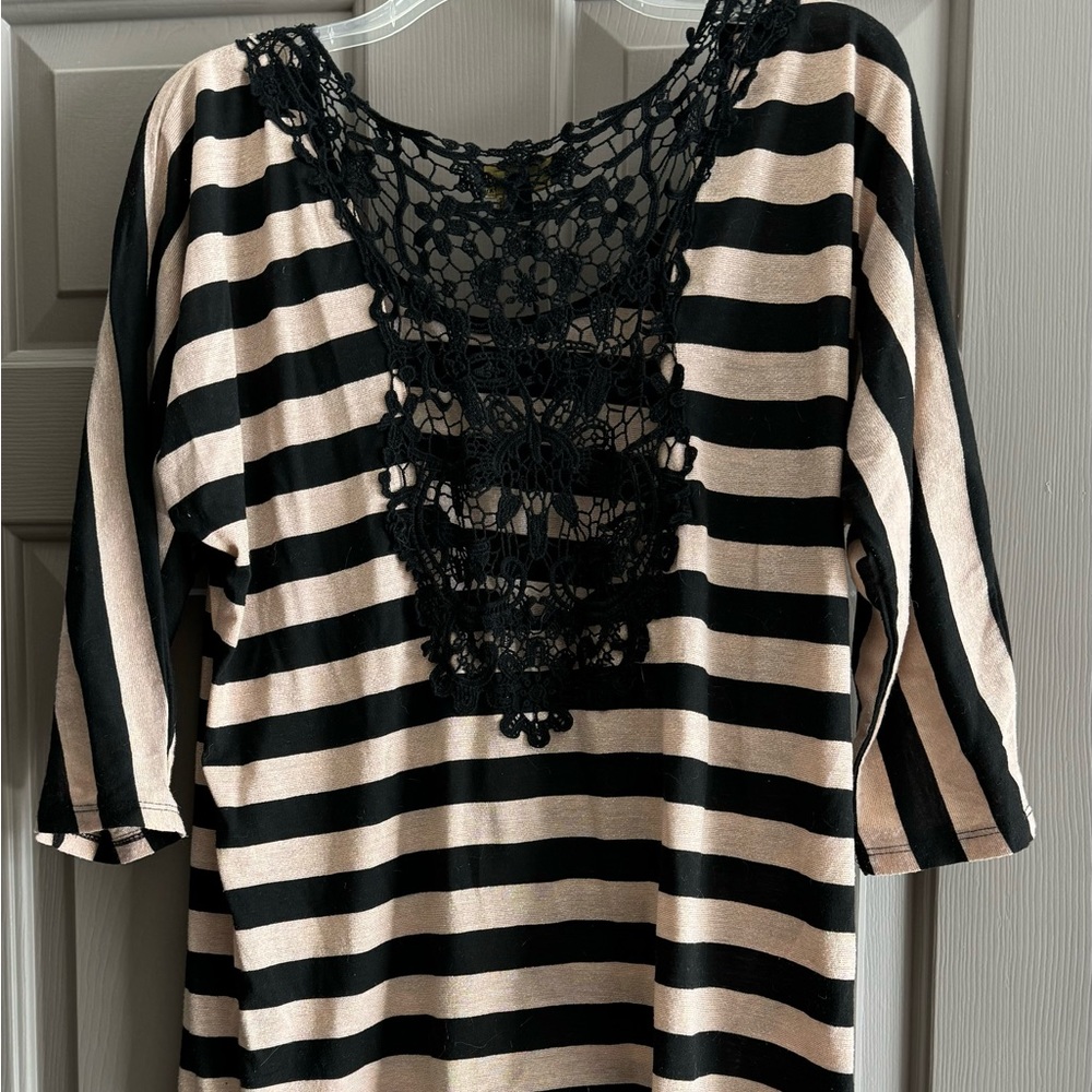 iJeans By Buffalo Black Lace Striped Top
